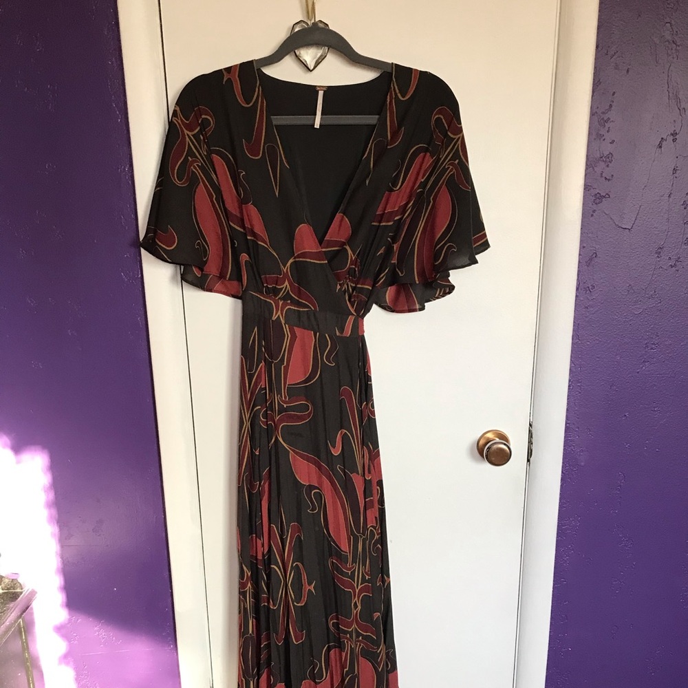 Free People Maxi Wrap Dress with Art Deco Pattern